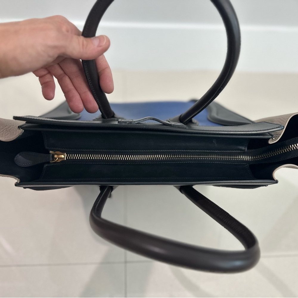 Celine luggage model, Blue and Black Color-Block Structured Handbag - Picture 7 of 13
